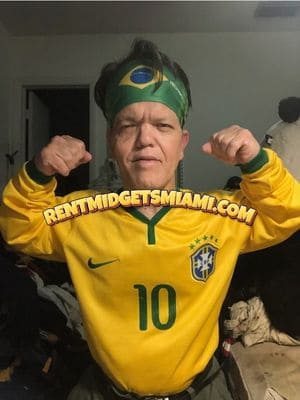 Little person sports character wearing a soccer-themed costume for entertainment in South Florida