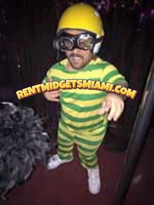 Little person entertainer wearing a themed costume for a novelty party experience in South Florida
