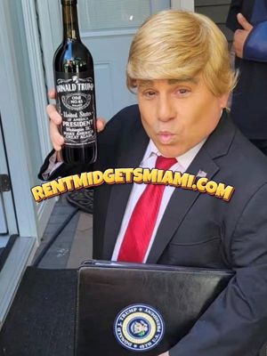 Mini Trump character entertainer performing at a private party in Miami, Florida