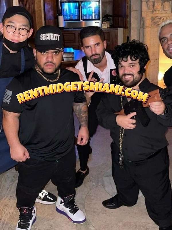 Little person security guard entertainer posing at a private event in Miami